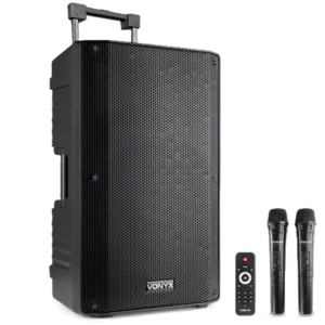 Portable Bluetooth PA System – With Remote and 2x Wireless Mics